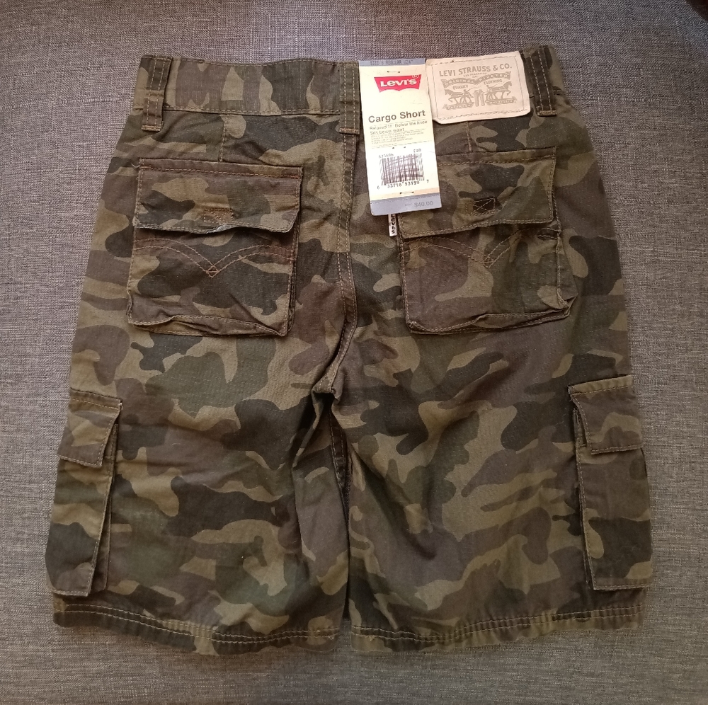 🆕 Levi's | Camouflage Relaxed Fit Cargo Shorts Boys Size 8 Waist 24 Adjustable